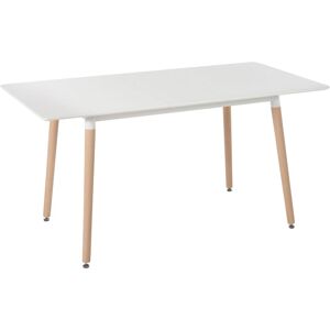 Beliani Dining Table White with Light Wood MDF Beechwood Legs - Dining Table Beliani Dining Table White with Light Wood MDF Beechwood Legs - Dining Table