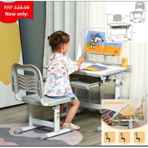 Homcom Kids Study Desk and Chair Set - Adjustable Height, USB Lamp, Grey Homcom Kids Study Desk and Chair Set - Adjustable Height, USB Lamp, Grey