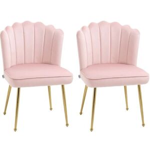 Homcom Velvet Shell Accent Chair For Bedroom With Metal Legs Set Of 2 Pink Homcom Velvet Shell Accent Chair For Bedroom With Metal Legs Set Of 2 Pink