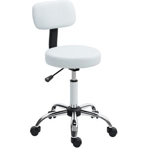 Homcom Rolling Stool With Backrest, Wheels, Faux Leather Salon Chair, White Homcom Rolling Stool With Backrest, Wheels, Faux Leather Salon Chair, White