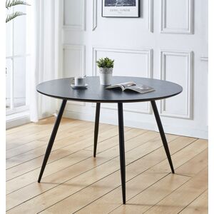 Hallowood Furniture Large Dining Table, Round Kitchen Table With Black Wooden Effect Top & Metal Leg Hallowood Furniture Large Dining Table, Round Kitchen Table With Black Wooden Effect Top & Metal Leg