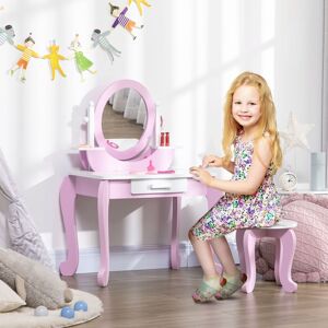 Zonekiz Kids Dressing Table W/ Mirror And Stool, For Ages 3-6 Years - Pink Zonekiz Kids Dressing Table W/ Mirror And Stool, For Ages 3-6 Years - Pink