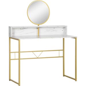 Undisclosed Dressing Table With Round Mirror Vanity Makeup Desk Faux Marble Texture White Undisclosed Dressing Table With Round Mirror Vanity Makeup Desk Faux Marble Texture White