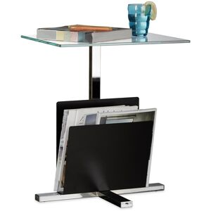 Relaxdays Side Table With Newspaper Shelf, Glass Tabletop, Metal Coffee Table, Modern Relaxdays Side Table With Newspaper Shelf, Glass Tabletop, Metal Coffee Table, Modern