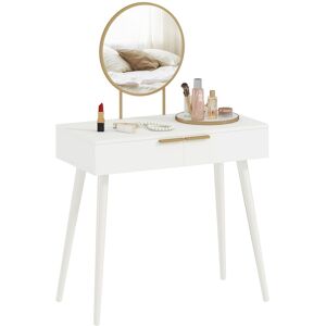 Homcom Modern Dressing Table W/ 2 Drawers Round Mirror For Bedroom White Homcom Modern Dressing Table W/ 2 Drawers Round Mirror For Bedroom White