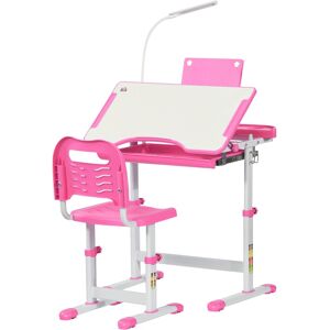 Homcom Kids Study Desk And Chair Set W/ Usb Lamp, Adjustable Height, Pink Homcom Kids Study Desk And Chair Set W/ Usb Lamp, Adjustable Height, Pink