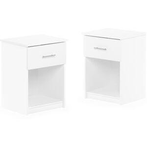 Furinno Tidur Nightstand With Handle With One Drawer, Set Of 2, Solid White Furinno Tidur Nightstand With Handle With One Drawer, Set Of 2, Solid White