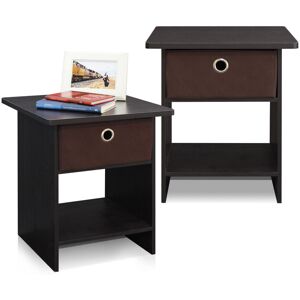 Furinno Dario End Table Storage Shelf With Bin, Espresso/brown, Set Of 2 Furinno Dario End Table Storage Shelf With Bin, Espresso/brown, Set Of 2