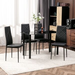Homcom Dining Table And Chairs Set 4 With Padded Seat And Tempered Glass Tabletop Black Homcom Dining Table And Chairs Set 4 With Padded Seat And Tempered Glass Tabletop Black