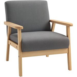 Homcom Accent Chair With Wood Frame Wide Seat Linen Armchair Grey Homcom Accent Chair With Wood Frame Wide Seat Linen Armchair Grey