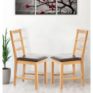 Hallowood Furniture Small Oak Ladder Back Dining Chairs In Brown Leather Seat X2 Hallowood Furniture Small Oak Ladder Back Dining Chairs In Brown Leather Seat X2