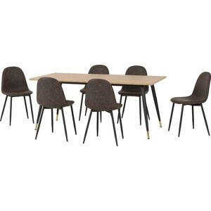 Seconique Hamilton & Athens Large Dining Set Oak Effect / Black / 6 Brown Faux Leather Seconique Hamilton & Athens Large Dining Set Oak Effect / Black / 6 Brown Faux Leather