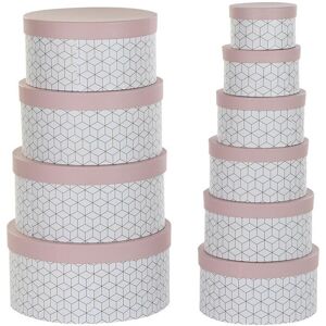 Set Of Stackable Organising Boxes Dkd Home Decor Circular Pink Cardboard Set Of Stackable Organising Boxes Dkd Home Decor Circular Pink Cardboard