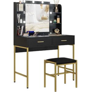 Homcom Dressing Table Set Makeup Vanity Desk With Lighted Mirror Stool Drawers Black Homcom Dressing Table Set Makeup Vanity Desk With Lighted Mirror Stool Drawers Black