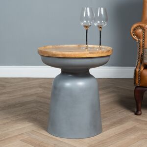 Elm Home And Garden Round Side End Lamp Table Grey Metal Solid Wood Oak Finish 4 Elm Home And Garden Round Side End Lamp Table Grey Metal Solid Wood Oak Finish 4