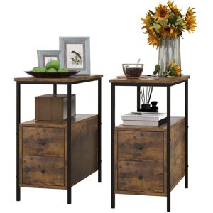 Homcom 2 Pcs End Table, Sofa Side Table With 2 Drawers Storage Shelf, Brown Homcom 2 Pcs End Table, Sofa Side Table With 2 Drawers Storage Shelf, Brown
