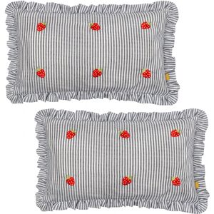 Carousel Home Set Of 2 Strawberry Ruffle Cushions Blue Pinstripe Accent Cushions 50cm Carousel Home Set Of 2 Strawberry Ruffle Cushions Blue Pinstripe Accent Cushions 50cm