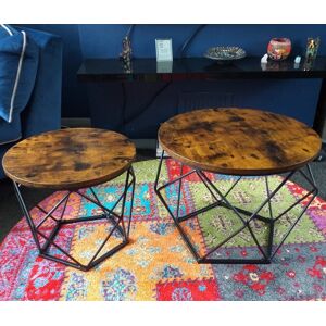 Industrial Nest Coffee Table Set 2 Sofa Side Lamp Stands Rustic Dark Wood Units Industrial Nest Coffee Table Set 2 Sofa Side Lamp Stands Rustic Dark Wood Units