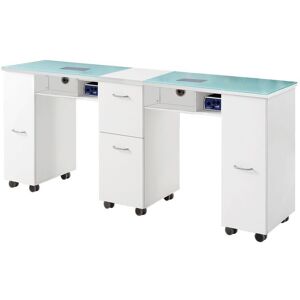 Urbanity Glass Double Manicure Table Nail Station Desk Beauty Salon Work Station 2 Fan Urbanity Glass Double Manicure Table Nail Station Desk Beauty Salon Work Station 2 Fan