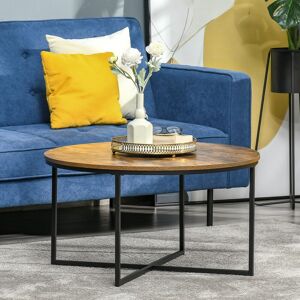 Homcom Coffee Table Industrial Round Side Table W/ Metal Frame For Living Room Homcom Coffee Table Industrial Round Side Table W/ Metal Frame For Living Room