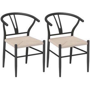 Homcom Weave Dining Chairs Set Of 2 With Y-Shaped Backrest Hemp Seat Black Homcom Weave Dining Chairs Set Of 2 With Y-Shaped Backrest Hemp Seat Black