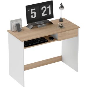 Homcom Compact Computer Table With Keyboard Tray And Drawer, Oak Homcom Compact Computer Table With Keyboard Tray And Drawer, Oak