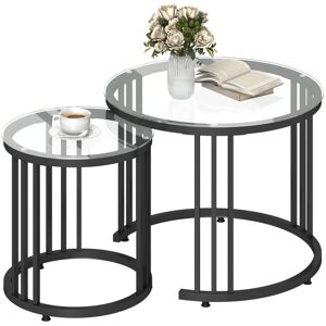 Homcom 2 Pieces Round Nesting Coffee Tables With Tempered Glass Top Steel Frame Black Homcom 2 Pieces Round Nesting Coffee Tables With Tempered Glass Top Steel Frame Black