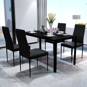 Unbranded Dining Set With Table And 4 Chairs Kitchen Furniture Tempered Glass Black 5 Pcs Unbranded Dining Set With Table And 4 Chairs Kitchen Furniture Tempered Glass Black 5 Pcs