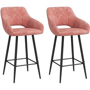 Homcom Bar Stools Set Of 2, Velvet-Touch Fabric Counter Height Bar Chairs Pink Homcom Bar Stools Set Of 2, Velvet-Touch Fabric Counter Height Bar Chairs Pink