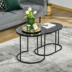 Homcom 2 Pcs Modern Coffee Table With Faux Marble Side Accent Tables Black Homcom 2 Pcs Modern Coffee Table With Faux Marble Side Accent Tables Black