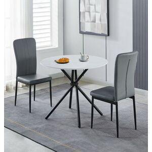 Hallowood Furniture Dining Set, Small Round Kitchen Table 90cm & 2 Grey Faux Leather Dining Chairs Hallowood Furniture Dining Set, Small Round Kitchen Table 90cm & 2 Grey Faux Leather Dining Chairs