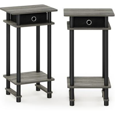 FURINNO Coffee Table - Drawer, French Oak, Grey/Nero, Set of 2 FURINNO Coffee Table - Drawer, French Oak, Grey/Nero, Set of 2