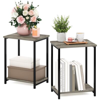 Furinno Simplistic Industrial Metal Frame End Table - 2-Pack - French Oak Furinno Simplistic Industrial Metal Frame End Table - 2-Pack - French Oak