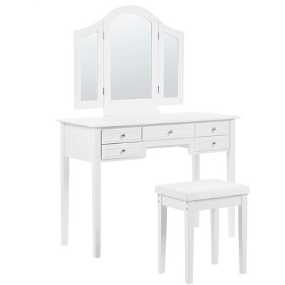 BELIANI White MDF Dressing Table with 5 Drawers & Mirror - Traditional Style BELIANI White MDF Dressing Table with 5 Drawers & Mirror - Traditional Style
