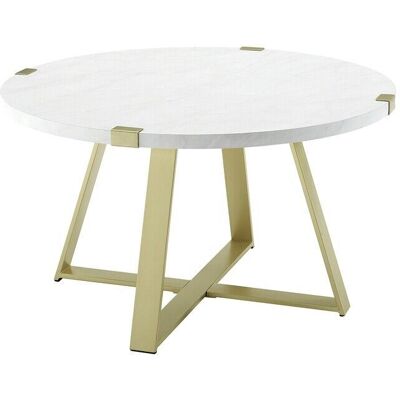 Walker Edison Metal Round Modern Coffee Living Room 30” Side Table Top Durable Wood Laminat Walker Edison Metal Round Modern Coffee Living Room 30” Side Table Top Durable Wood Laminat