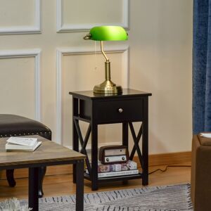 Homcom Banker'S Table Lamp W/ Antique Bronze Tone Base And Green Glass Shade, Green Homcom Banker'S Table Lamp W/ Antique Bronze Tone Base And Green Glass Shade, Green