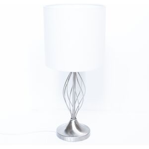 Litecraft Table Lamp Helix Style Base With White Shade - Satin Chrome Clearance Litecraft Table Lamp Helix Style Base With White Shade - Satin Chrome Clearance