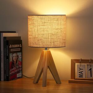 Edishine 36cm Wood Bedside Table Lamp, Tripod Desk Lamp With Beige Linen Lampsh Edishine 36cm Wood Bedside Table Lamp, Tripod Desk Lamp With Beige Linen Lampsh