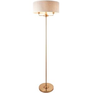 Endon Collection Lighting Highclere Floor Lamp - Vintage Brass, Natural Linen, 3x E14 Endon Collection Lighting Highclere Floor Lamp - Vintage Brass, Natural Linen, 3x E14