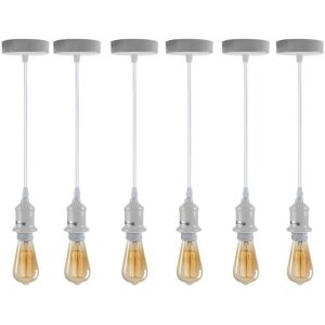 Ledsone 6 Pack Industrial Pendant Light Fitting, Lampshade Addable E27 Lamp White Holder Ledsone 6 Pack Industrial Pendant Light Fitting, Lampshade Addable E27 Lamp White Holder