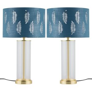 Firstchoicelighting Set Of 2 Modern Satin Brass Bedside Lamps Table Lights Teal Fern Cut Out Shades Firstchoicelighting Set Of 2 Modern Satin Brass Bedside Lamps Table Lights Teal Fern Cut Out Shades