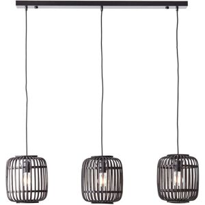 Loops Hanging Ceiling Bar Pendant Light Dark Bamboo & Plywood With Matt Black 3x E27 Loops Hanging Ceiling Bar Pendant Light Dark Bamboo & Plywood With Matt Black 3x E27