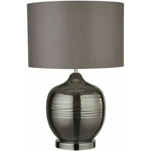 Searchlight Smoked Ridged Detail Glass Bedside Home Office Table Lamp With Grey Drum Shade Searchlight Smoked Ridged Detail Glass Bedside Home Office Table Lamp With Grey Drum Shade