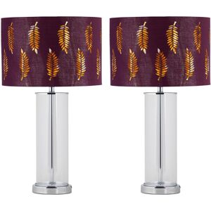 Firstchoicelighting Set Of 2 Modern Chrome & Glass Table Lamp Bedside Lights Burgundy Fern Shades Firstchoicelighting Set Of 2 Modern Chrome & Glass Table Lamp Bedside Lights Burgundy Fern Shades
