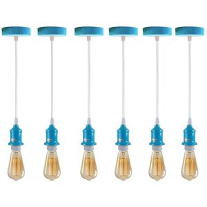 Ledsone 6 Pack Industrial Pendant Light Fitting, Lampshade Addable E27 Lamp Blue Holder Ledsone 6 Pack Industrial Pendant Light Fitting, Lampshade Addable E27 Lamp Blue Holder