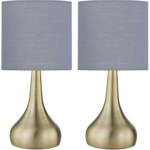 Firstchoicelighting Set Of 2 Antique Brass Touch Table Lamps Bedside Lights Grey Cotton Shade Firstchoicelighting Set Of 2 Antique Brass Touch Table Lamps Bedside Lights Grey Cotton Shade