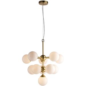 Satin Brass & White Glass Ceiling Pendant Light - 11x18W G9 Multi Arm Satin Brass & White Glass Ceiling Pendant Light - 11x18W G9 Multi Arm