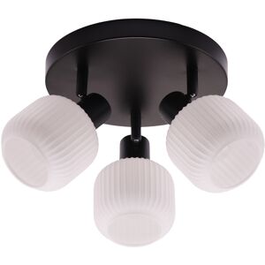 Happy Homewares Modern Designer Matte Black Spot Ceiling Light With White Ribbed Glass Shades... Happy Homewares Modern Designer Matte Black Spot Ceiling Light With White Ribbed Glass Shades...
