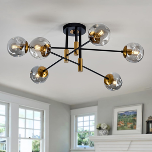 Does Not Apply Modern 6 Light Glass Globe Shade Sputnik Chandelier Black And Gold Semi Flush Mo Does Not Apply Modern 6 Light Glass Globe Shade Sputnik Chandelier Black And Gold Semi Flush Mo