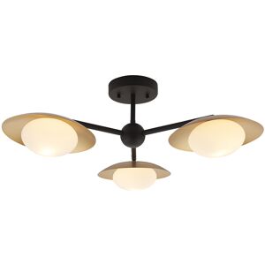 Loops Gold & Bronze Semi Flush 3 Bulb Ceiling Light - Pebble Shaped Opal Glass Shades Loops Gold & Bronze Semi Flush 3 Bulb Ceiling Light - Pebble Shaped Opal Glass Shades